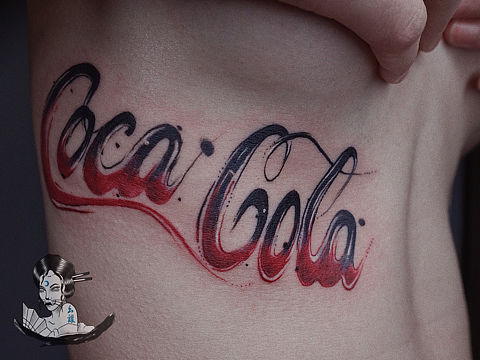 水墨英文花体字文身