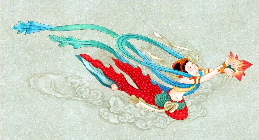 装饰画风格插画《飞天图》 