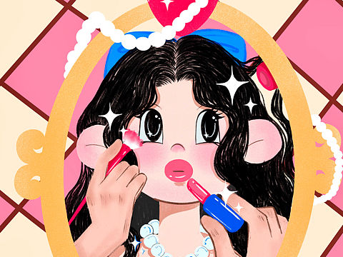 ✨复古少女插画《闪亮的MAKE UP》