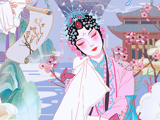 昆曲牡丹亭丝巾图案