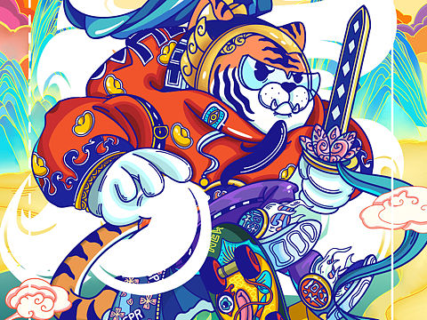 门神-辞牛迎虎（个人主页-ZNTY5MDM4NjA=） - 新锐潮流插画 - 站酷设计师POOGAI原创素材 - 站酷ZCOOL