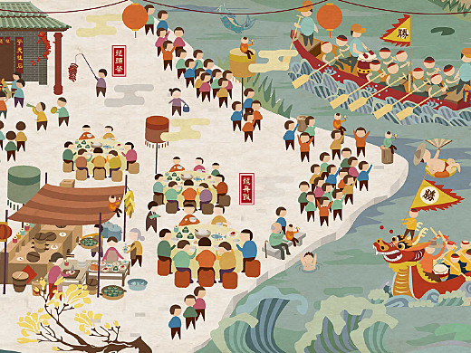 龙舟百态图 | APP插画长卷