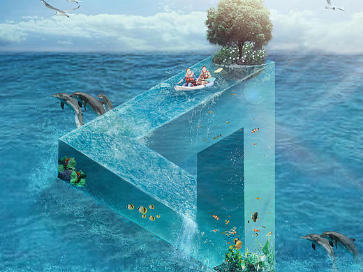 水立方透视合成创意海报