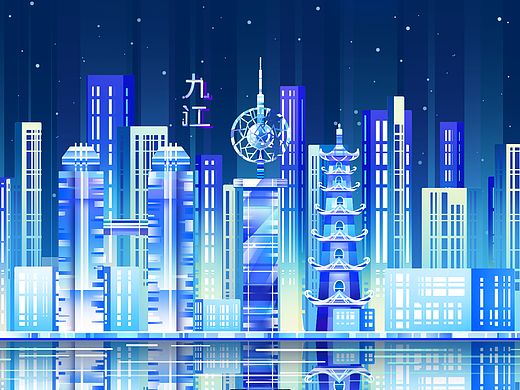 都市地标-城市炫彩背景-都市插画