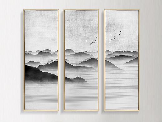 新中式装饰画水墨山水画意境黑白中国风