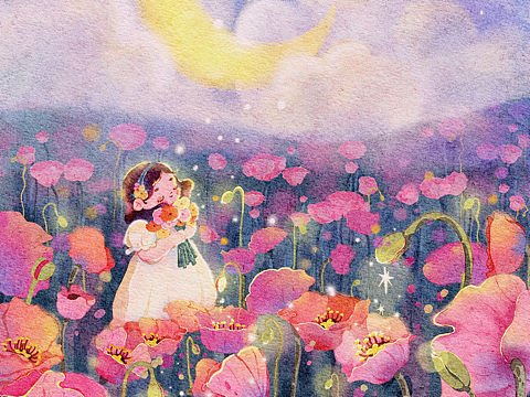 procreate水彩插画“月亮花谷”