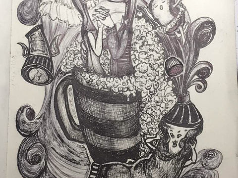 黑白画《牙刷》,看到杯子一对牙刷感觉相信爱情了,