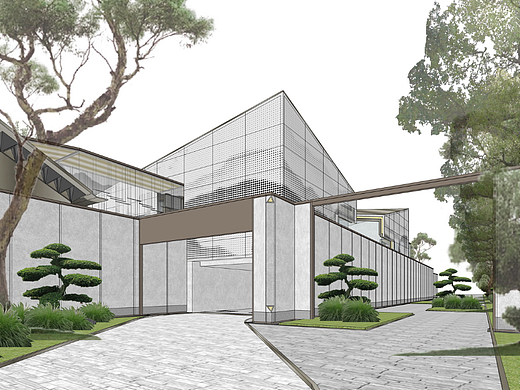 现代展览馆SU模型下载