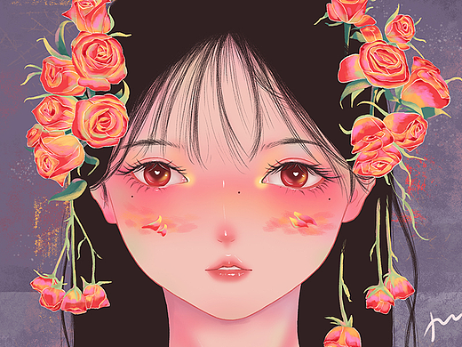 少女与花 插画