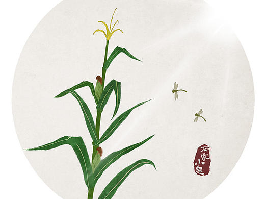 水墨中国风——竹间系列·芒种·国画玉米