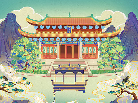国风插画《南岳宫》（个人主页-ZNDU5NTAwNzI=） - 创作习作 - 站酷设计师婧君原创素材 - 站酷ZCOOL
