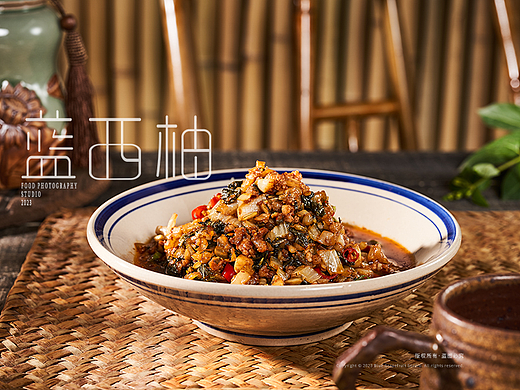 中式复古 中国风 湘菜炒菜 小炒肉 餐饮菜单美食摄影 