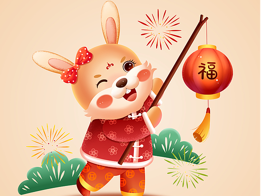 癸卯兔年新年插画 小兔子挑灯笼