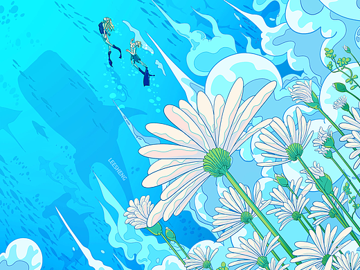 艺术插画 | 遨游在气泡味道的花丛里吧！
