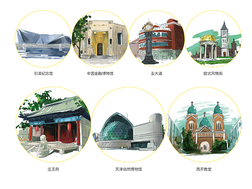 天津地标建筑手绘