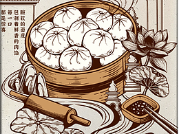 線稿國(guó)風(fēng)小籠包包裝插畫(huà)