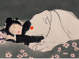 沉睡在花丛中的少女