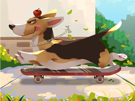 原创卡通可爱玩滑板的比格犬萌宠动物商业插画包装文创
