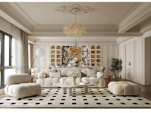 家装丨法式奶油风别墅客餐厅