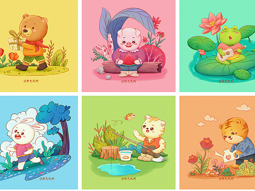 儿插小场景1-6(个人主页-ZNjQ0ODUwNTY=) - 商业插画 - 站酷设计师彩色花树原创素材 - 站酷ZCOOL