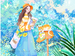 场景插画-信封少女