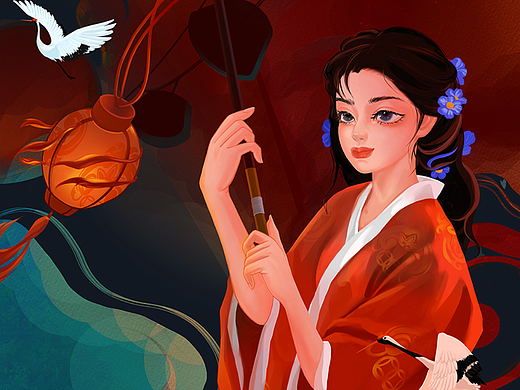 持伞少女古风插画