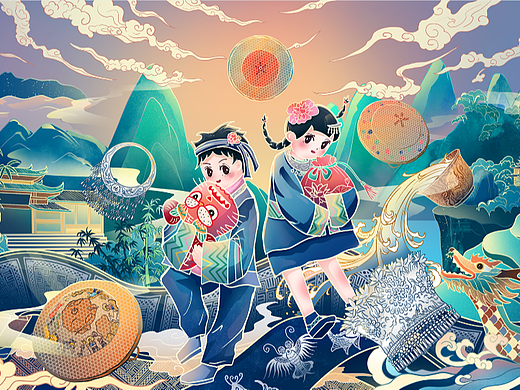 苗族文创礼盒插画