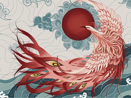 丹凤朝阳插画设计