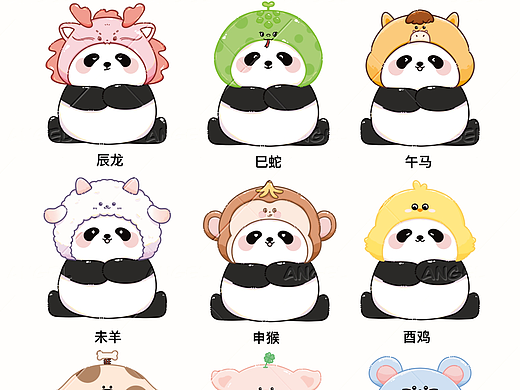 可爱十二生肖头套&熊猫IP系列文创插画