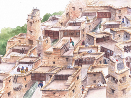 羌族碉楼 手绘图片