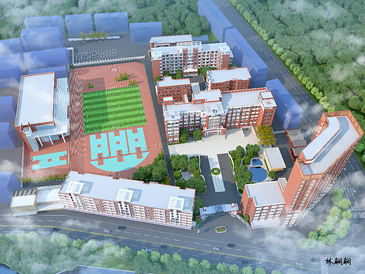 室外效果图|学校建筑设计