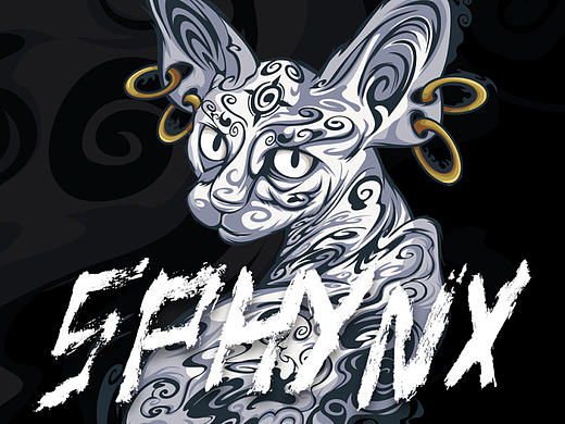 Sphynx 斯芬克斯猫潮流矢量插图