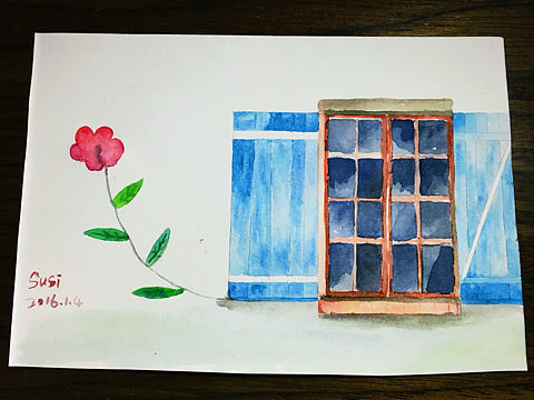 水彩—窗台小花