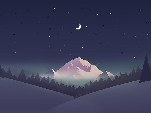 PS绘制适量树林夜色风景插画