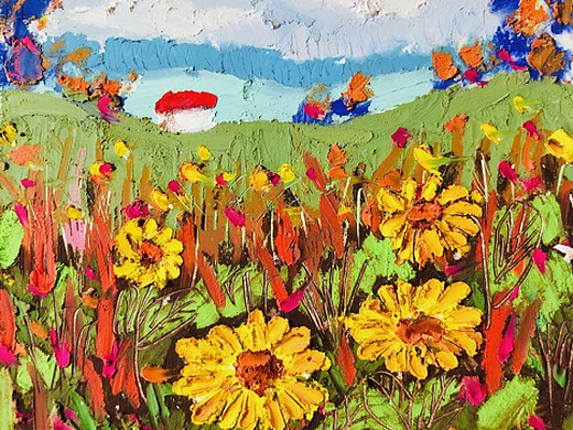 原创|手绘风景油画棒小房子插画作品