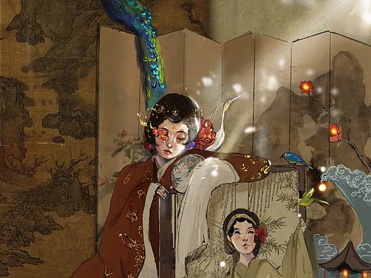 古风情侣插画一游园惊梦