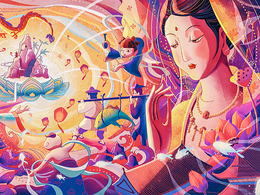 龙女拜观音--国风插画