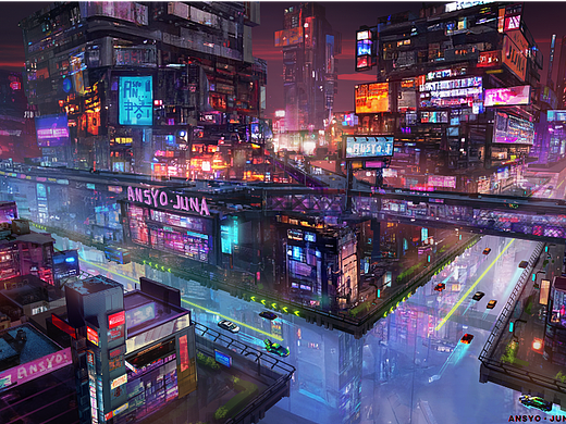 AI（DD）辅助概念设计_赛博都市及绘画思路分享