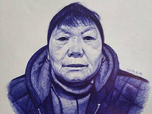 圆珠笔素描老人头像