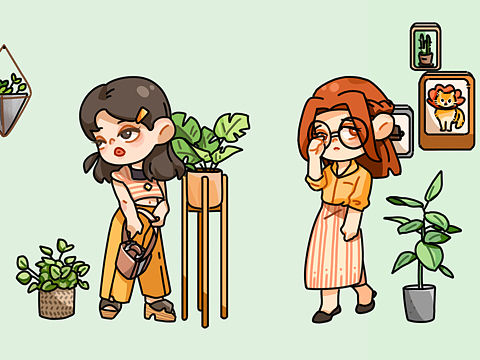 女孩与植物（个人主页-ZNjA5MjQ2MDQ=） - 创作习作 - 站酷设计师月亮摇摇Sharon原创素材 - 站酷ZCOOL