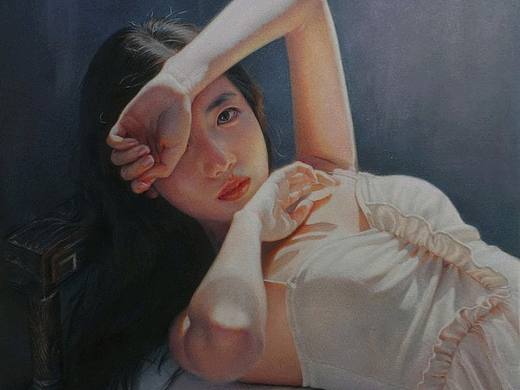 彩铅色粉人像《凝》