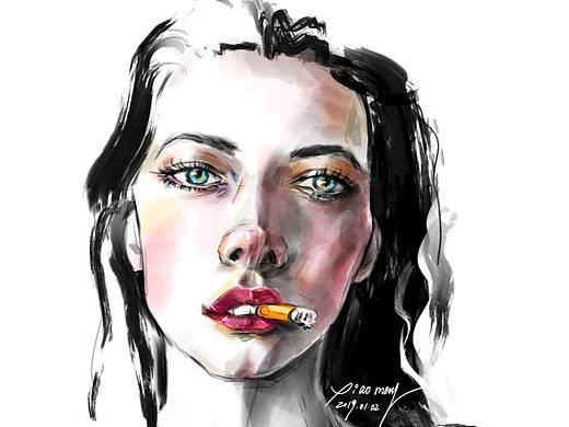 插画：抽烟的女人