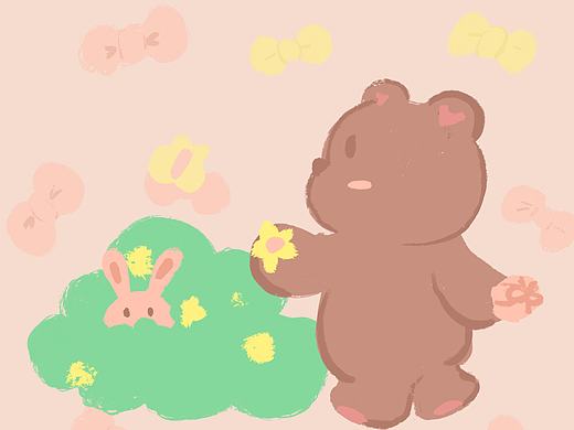 原创插画|粉噗噗和熊开心的日常（个人主页-ZNTU1NjM0MjA=） - 儿童插画 - 站酷设计师吉柿喜士多原创素材 - 站酷ZCOOL