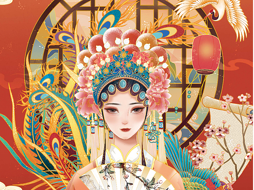 国潮京剧商业插画