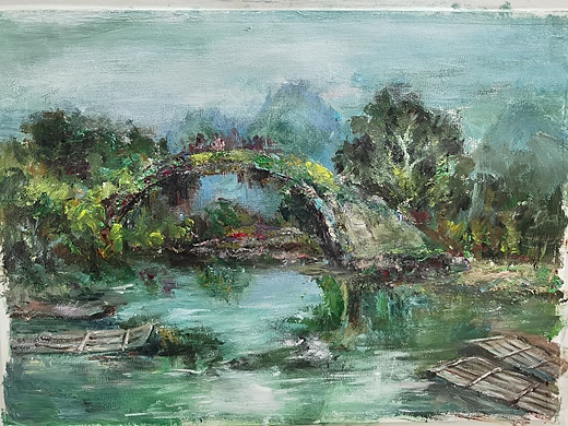 记广西桂林阳朔兴坪古镇写生