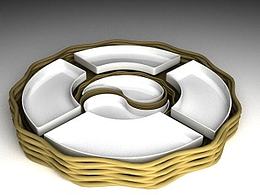 藤編與瓷 茶點盤