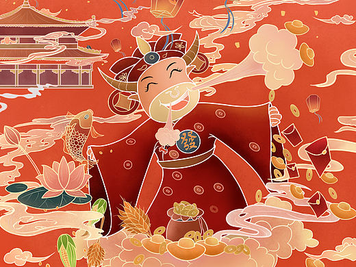 牛年大吉（个人主页-ZNDk1MzM1MjQ=） - 商业插画 - 站酷设计师野风yf原创素材 - 站酷ZCOOL