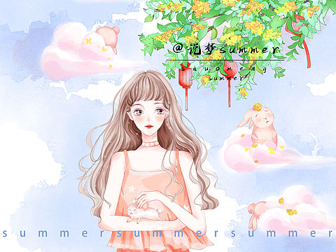 中秋佳节，赏花赏月，花好月圆。（个人主页-ZNDc0NjkxMTY=） - 商业插画 - 站酷设计师绿夏时间原创素材 - 站酷ZCOOL