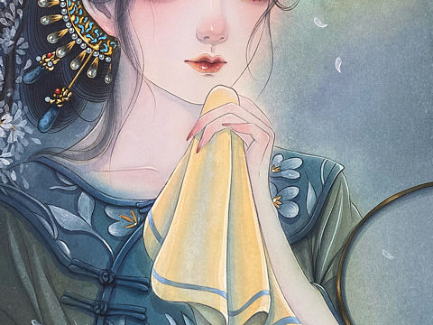 原创古风水彩插画美女