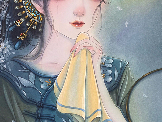 原创古风水彩插画美女